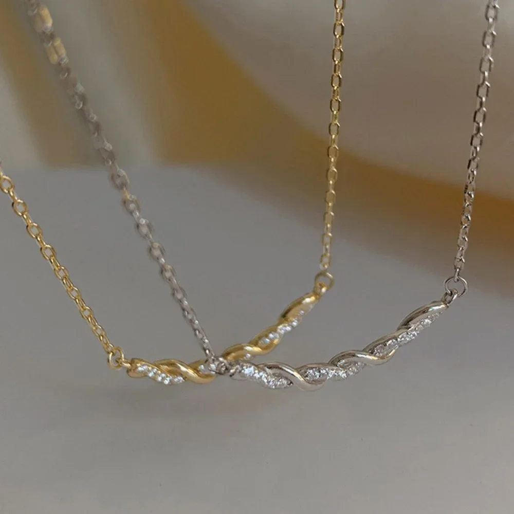 #NEW 925 Sterling Silver Diamond Braided Wave Necklace